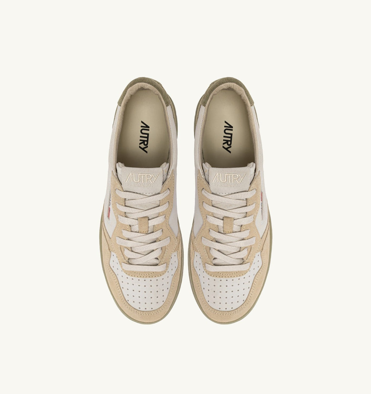 AUTRY Man MEDALIST LOW TRICOLOR SNEAKERS IN SUEDE COLOR WHITE SAND AND GRAY GREEN