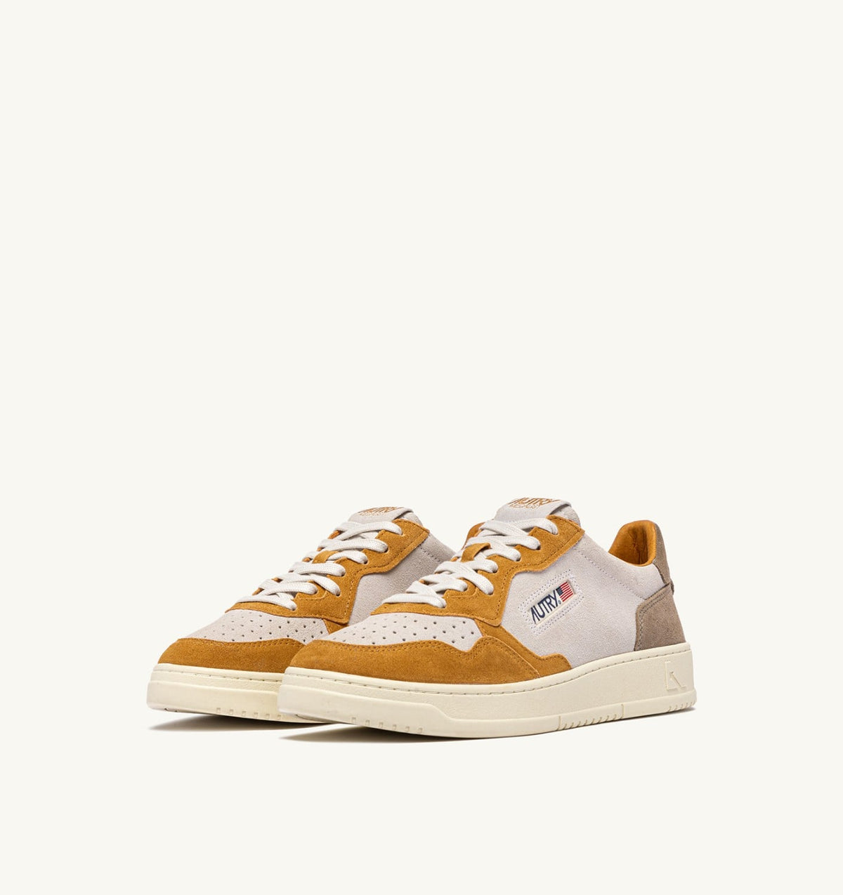 AUTRY Man MEDALIST LOW TRICOLOR SNEAKERS IN SUEDE COLOR ANTELOPE WHITE AND BROWN MUSCAT