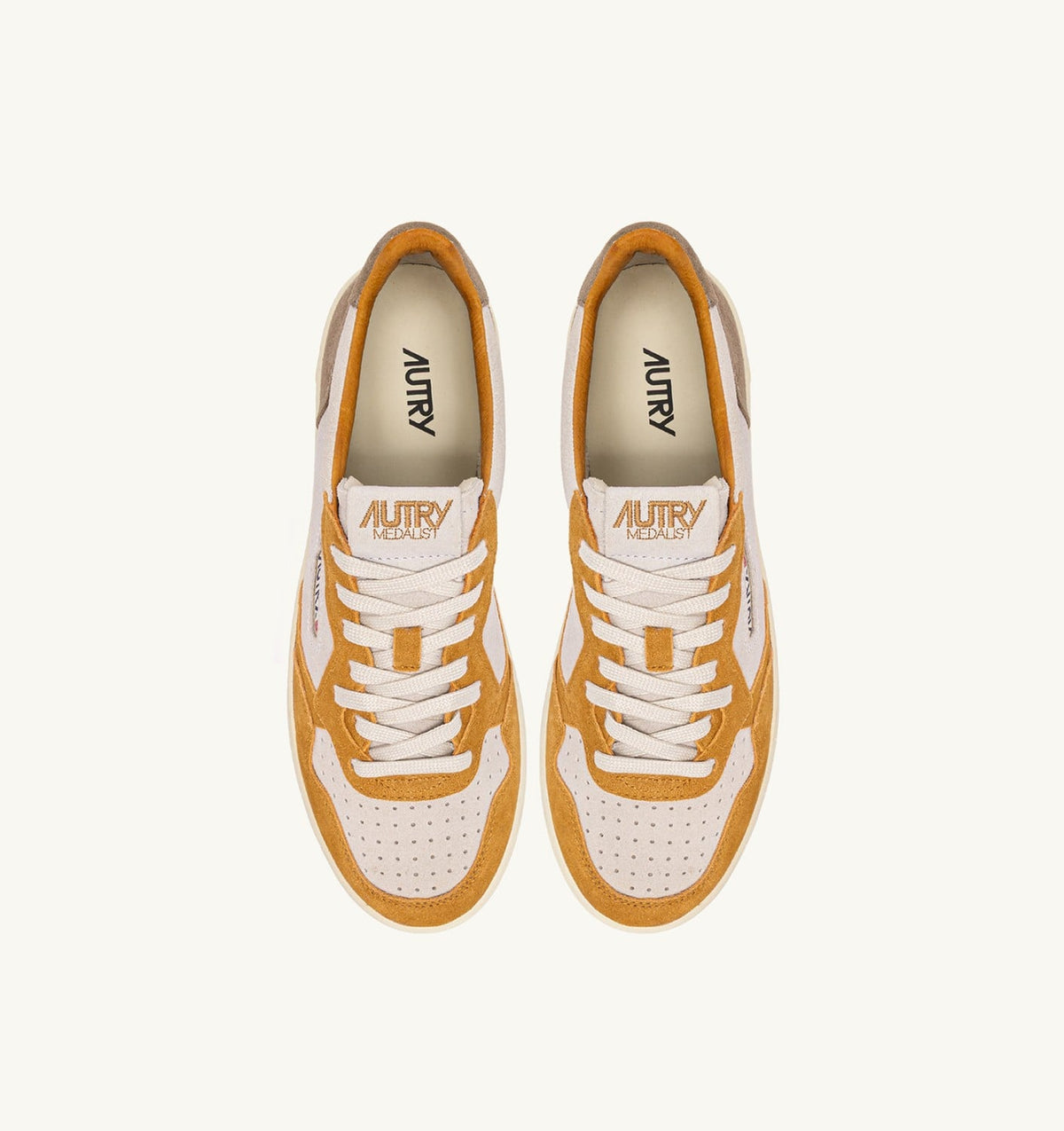 AUTRY Man MEDALIST LOW TRICOLOR SNEAKERS IN SUEDE COLOR ANTELOPE WHITE AND BROWN MUSCAT