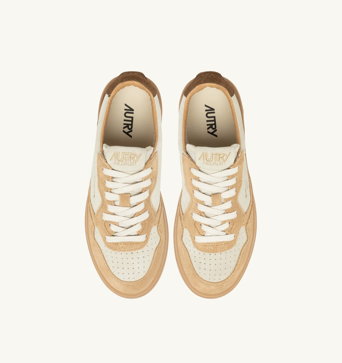 AUTRY Man MEDALIST LOW TRICOLOR SNEAKERS IN SUEDE COLOR TUNDRA EGG AND PEANUT