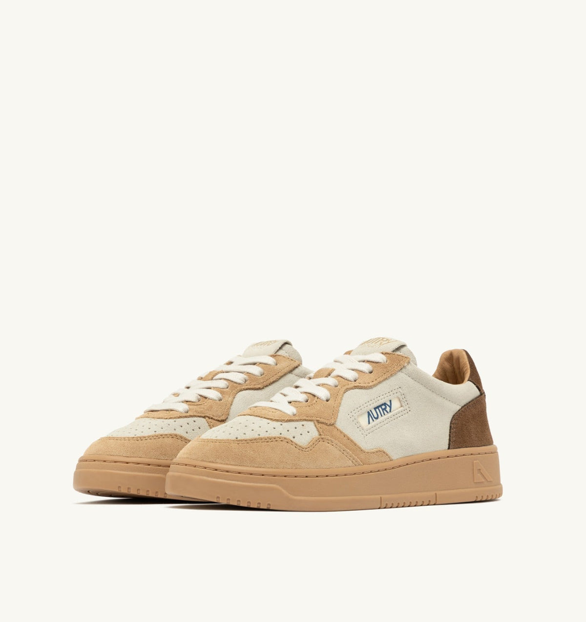 AUTRY Man MEDALIST LOW TRICOLOR SNEAKERS IN TUNDRA EGG AND PEANUT SUEDE