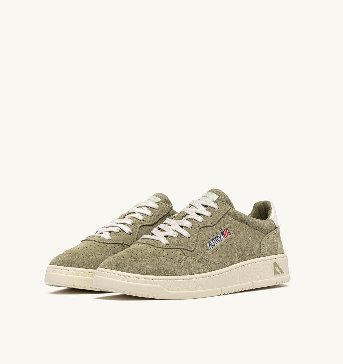 AUTRY Man MEDALIST LOW SNEAKERS IN GRAY GREEN AND WHITE SUEDE