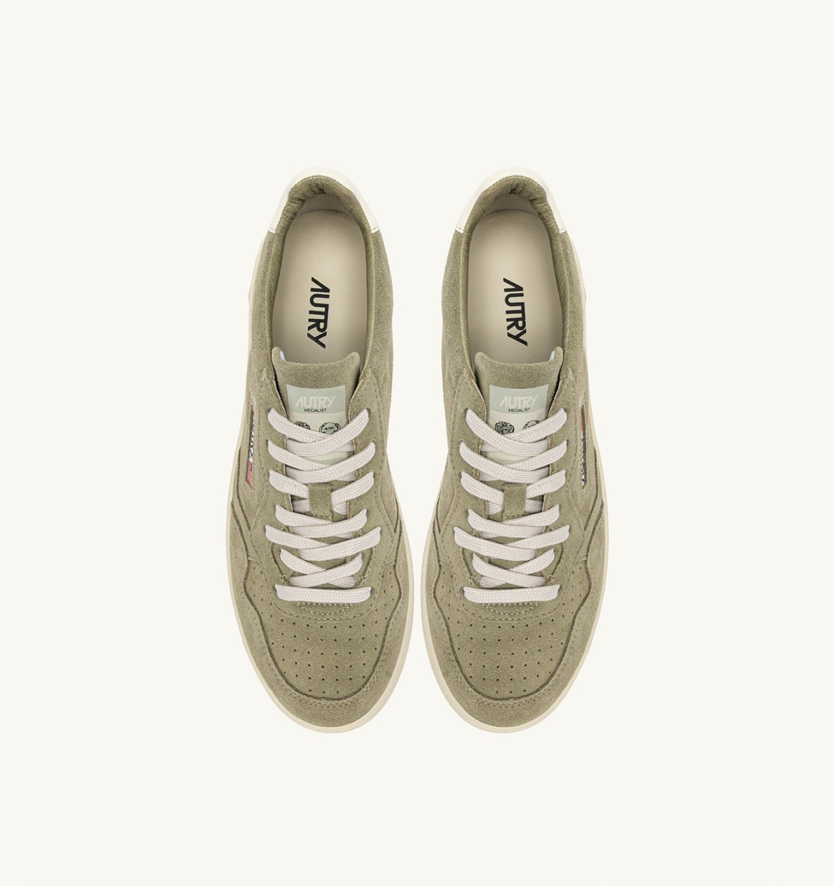 AUTRY Man MEDALIST LOW SNEAKERS IN GRAY GREEN AND WHITE SUEDE