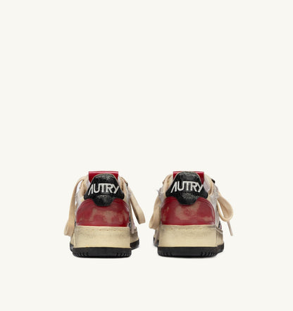 AUTRY Man MEDALIST LOW SUPER VINTAGE SNEAKERS IN RED LEATHER AND WHITE MESH