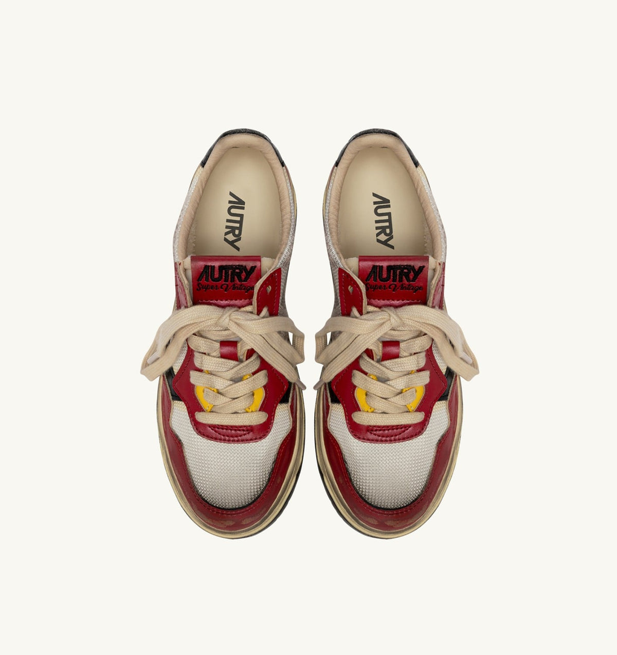 AUTRY Man MEDALIST LOW SUPER VINTAGE SNEAKERS IN RED LEATHER AND WHITE MESH