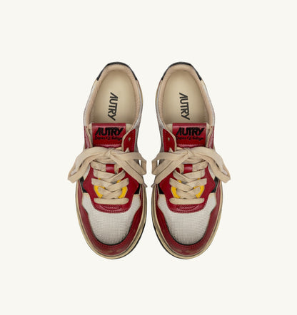 AUTRY Man MEDALIST LOW SUPER VINTAGE SNEAKERS IN RED LEATHER AND WHITE MESH