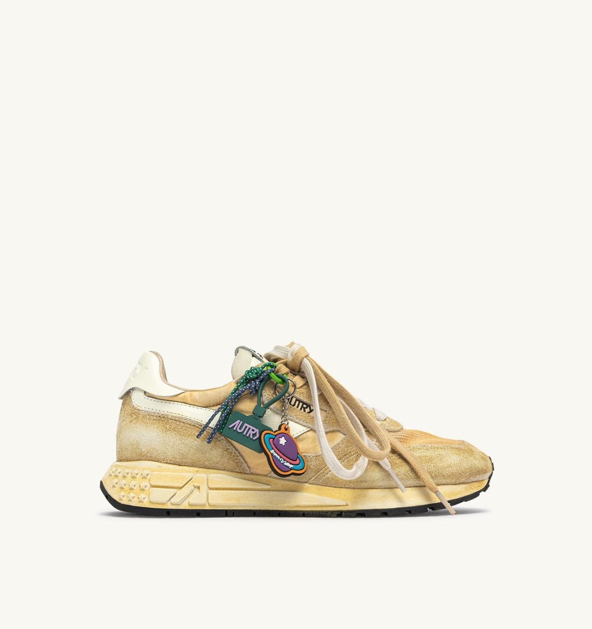 AUTRY Man REELWIND SUPER VINTAGE SNEAKERS IN YOLK YELLOW AND WHITE SUEDE AND NYLON