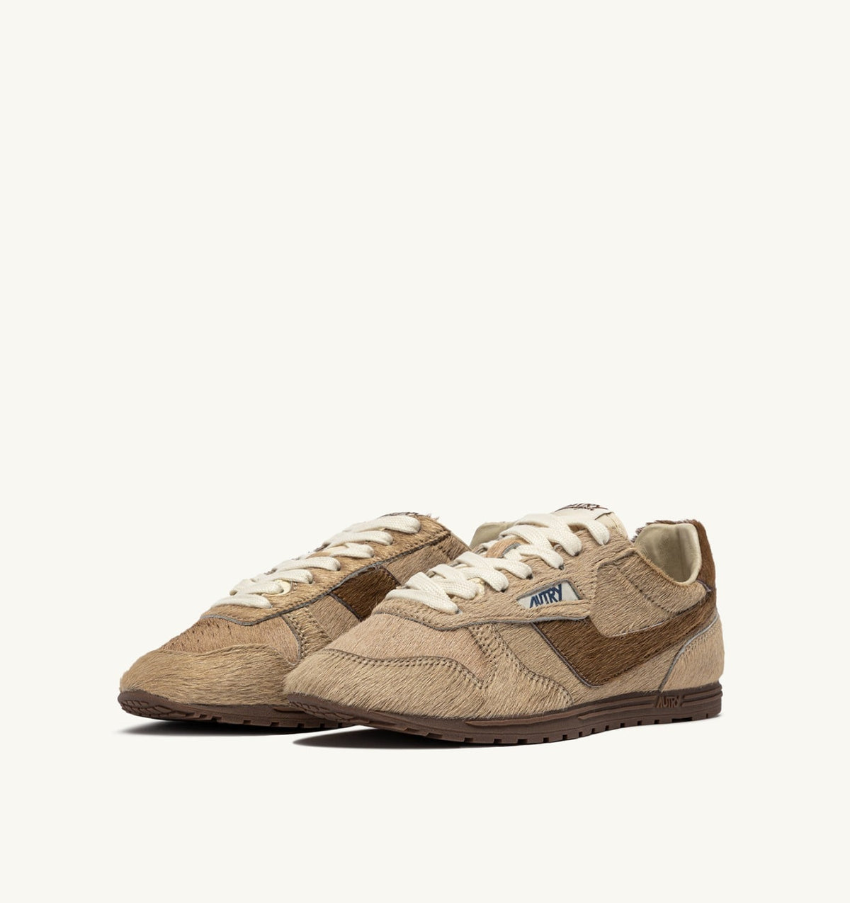 AUTRY Woman WINDSPIN SNEAKERS IN BEIGE AND BROWN PONY HAIR EFFECT