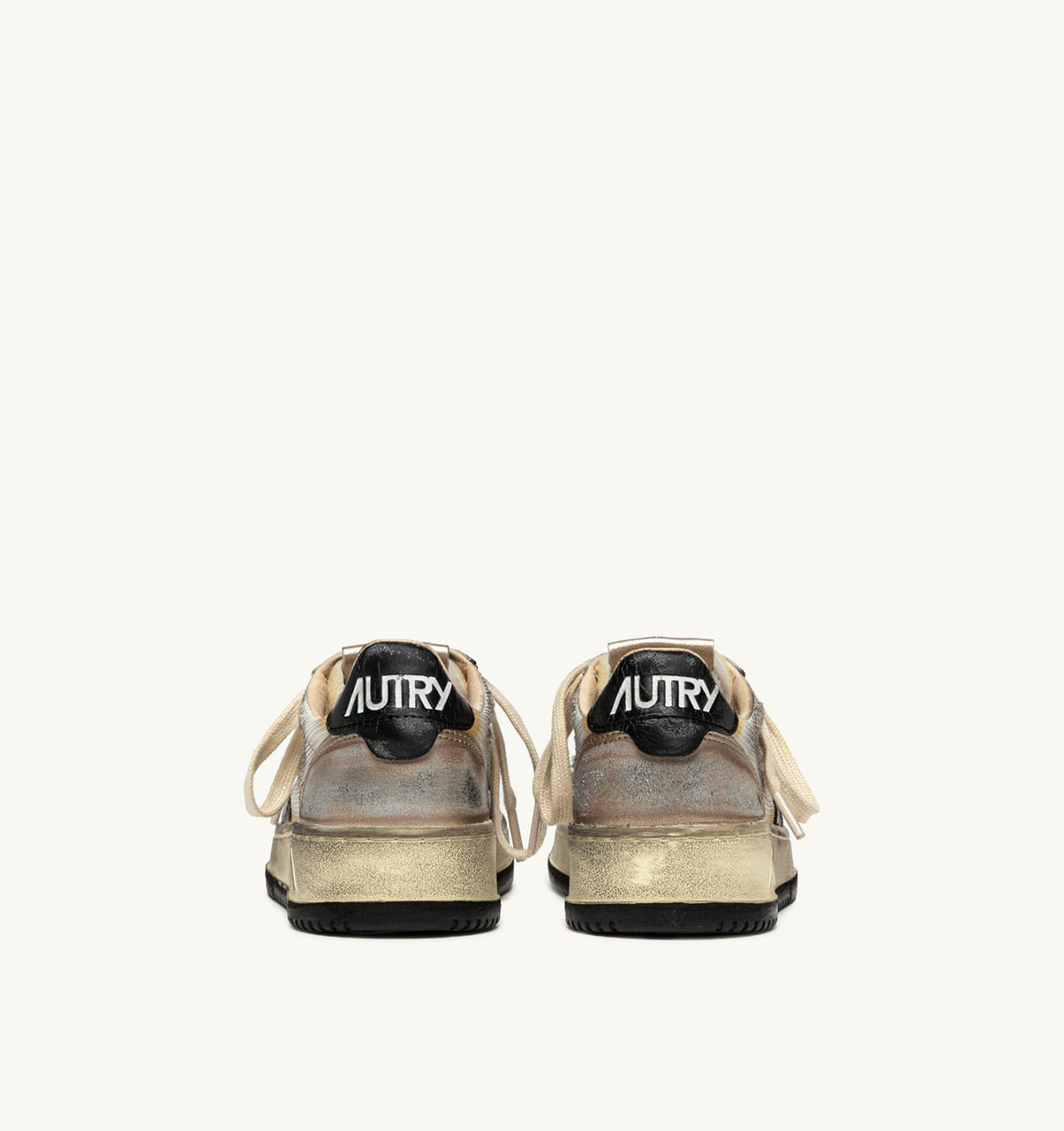 AUTRY Woman MEDALIST LOW SUPER VINTAGE SNEAKERS IN WHITE MESH, GOLD SUEDE AND BLACK LEATHER