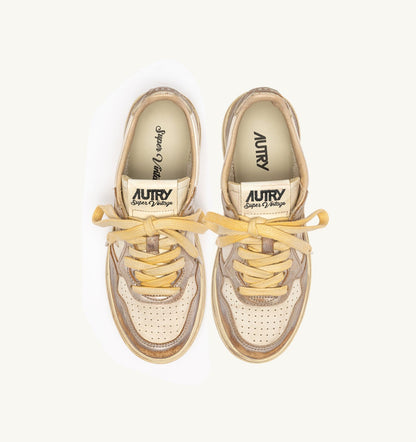 AUTRY Woman MEDALIST LOW SUPER VINTAGE SNEAKERS IN SILVER AND PLATINUM LEATHER