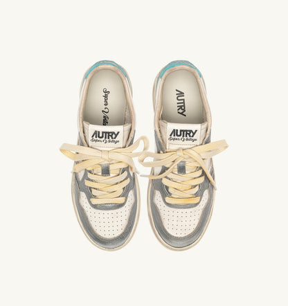 AUTRY Woman MEDALIST LOW SUPER VINTAGE SNEAKERS IN ASH AND SEA LEATHER