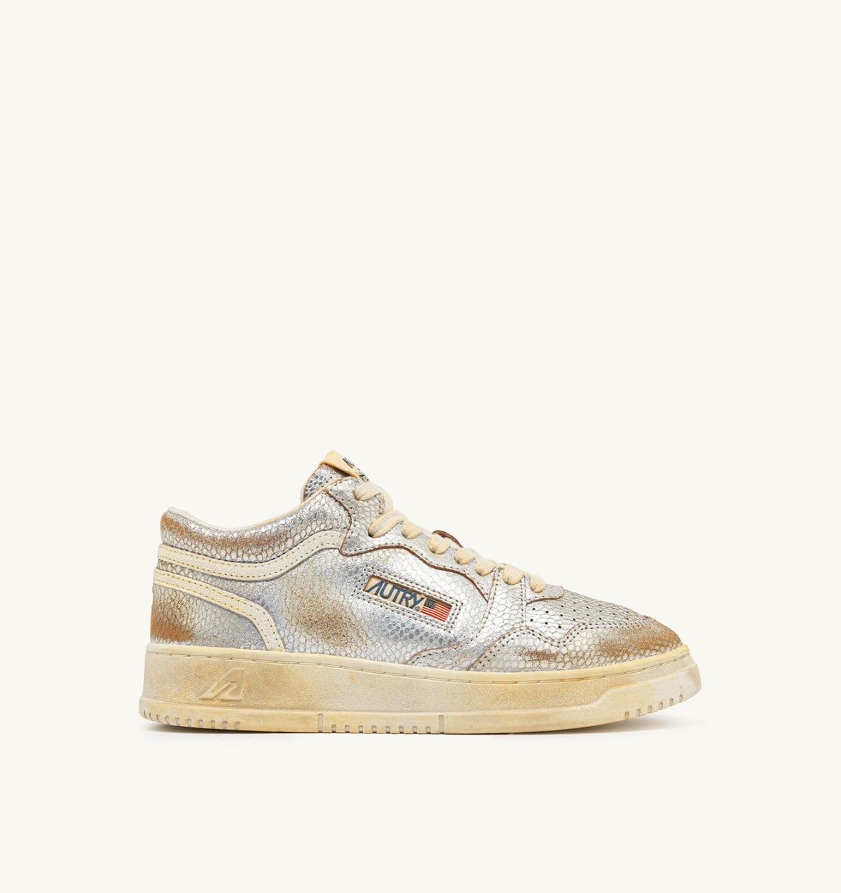 AUTRY Woman MED-WAY SUPER VINTAGE SNEAKERS IN SILVER AND MARSHMALLOW SNAKE-PRINT LEATHER