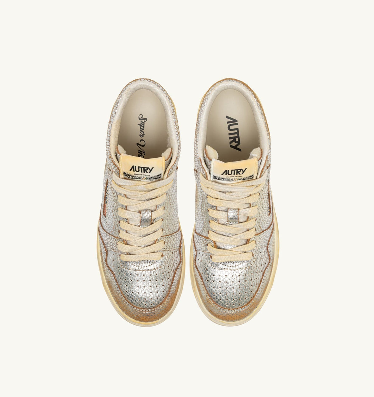 AUTRY Woman MED-WAY SUPER VINTAGE SNEAKERS IN SILVER AND MARSHMALLOW SNAKE-PRINT LEATHER