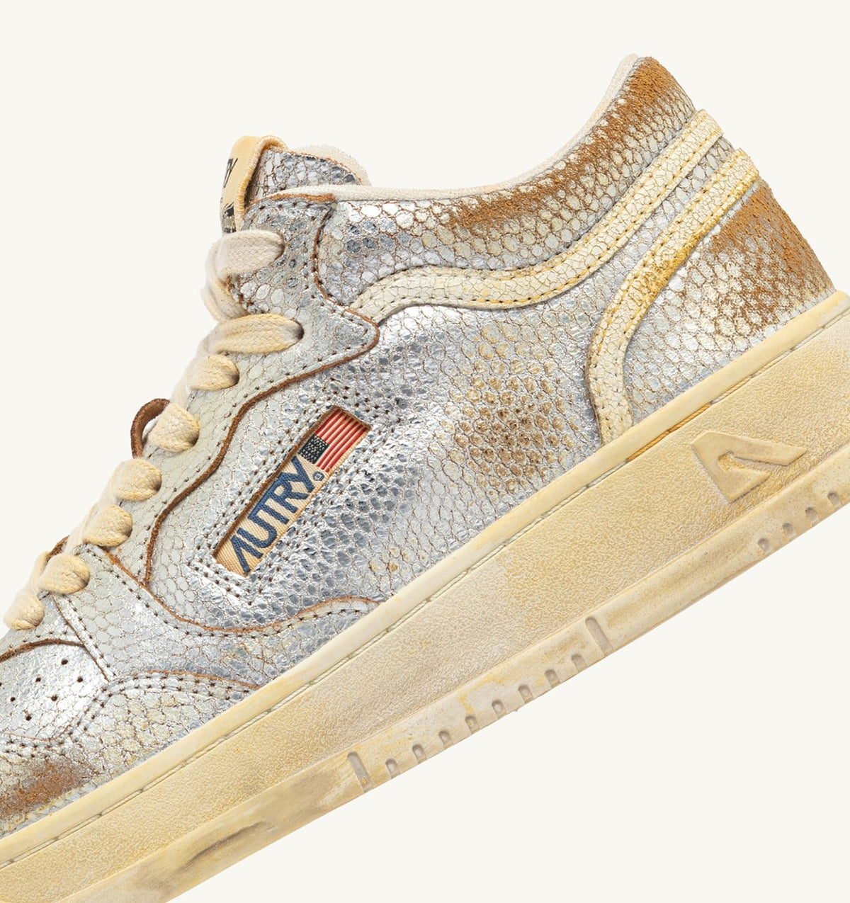 AUTRY Woman MED-WAY SUPER VINTAGE SNEAKERS IN SILVER AND MARSHMALLOW SNAKE-PRINT LEATHER