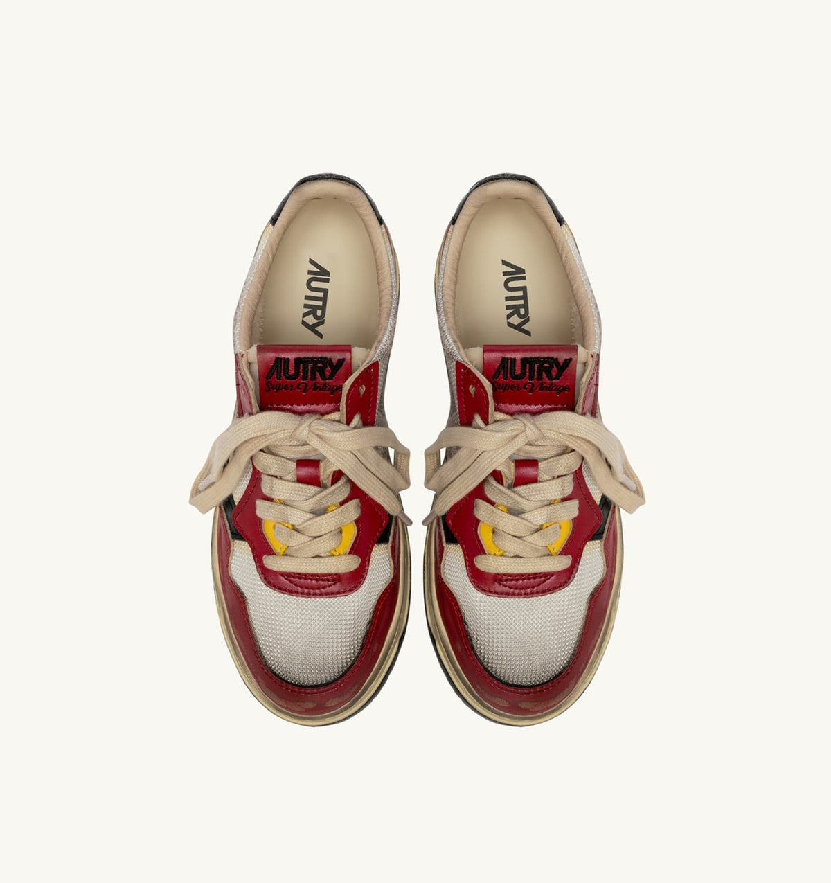 AUTRY Woman MEDALIST LOW SUPER VINTAGE SNEAKERS IN RED AND MESH WHITE LEATHER