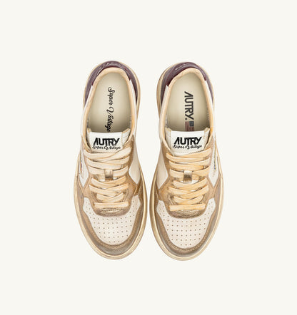 AUTRY Woman MEDALIST LOW SUPER VINTAGE SNEAKERS IN PLATINUM AND VIOLET BRUSHED LEATHER