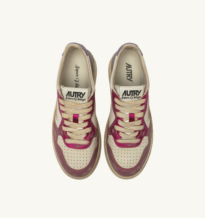 AUTRY Woman MEDALIST LOW SNEAKERS SUPER VINTAGE IN WHITE FUCHSIA AND VIOLET LEATHER
