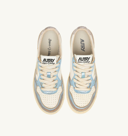 AUTRY Woman MEDALIST LOW SUPER VINTAGE SNEAKERS IN SILVER AND BLUE LEATHER
