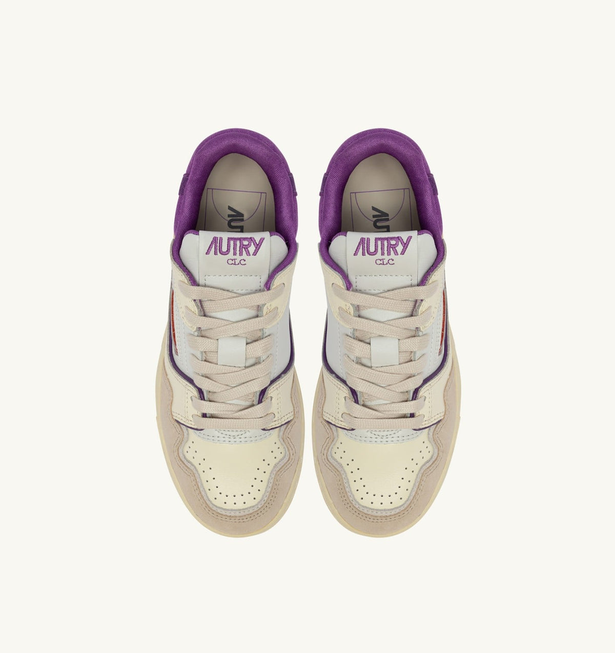 AUTRY Woman SNEAKERS CLC LOW IN WHITE SAND AND DEWBERRY LEATHER AND SUEDE