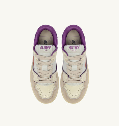 AUTRY Woman SNEAKERS CLC LOW IN WHITE SAND AND DEWBERRY LEATHER AND SUEDE