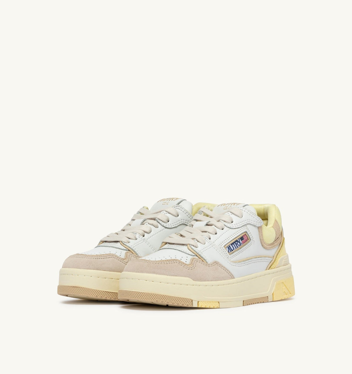 AUTRY Woman SNEAKERS CLC LOW IN WHITE BOULDER AND LEMON MERINGUE LEATHER AND SUEDE