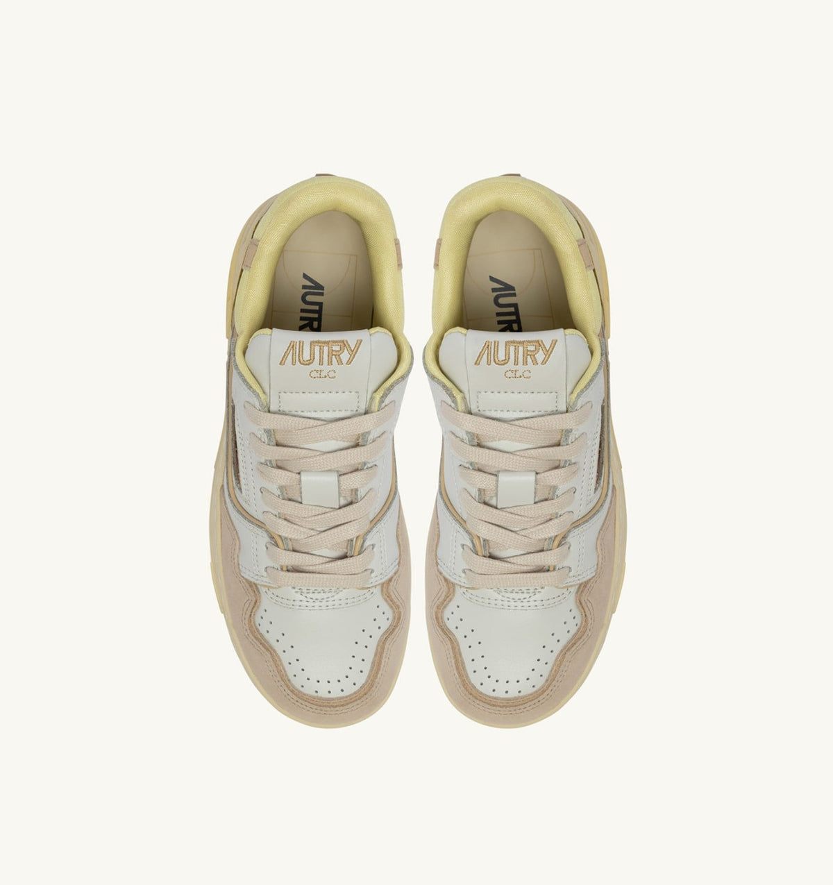 AUTRY Woman SNEAKERS CLC LOW IN WHITE BOULDER AND LEMON MERINGUE LEATHER AND SUEDE