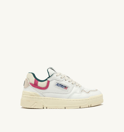 AUTRY Woman CLC LOW SNEAKERS IN WHITE LEATHER AND CARMINE ROSE SUEDE