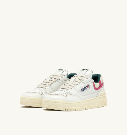 AUTRY Woman CLC LOW SNEAKERS IN WHITE LEATHER AND CARMINE ROSE SUEDE