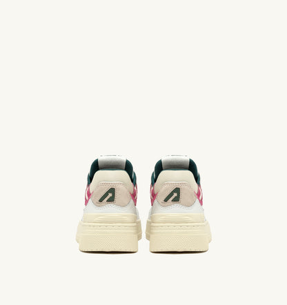 AUTRY Woman CLC LOW SNEAKERS IN WHITE LEATHER AND CARMINE ROSE SUEDE