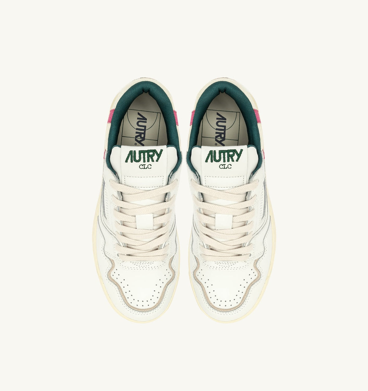 AUTRY Woman CLC LOW SNEAKERS IN WHITE LEATHER AND CARMINE ROSE SUEDE
