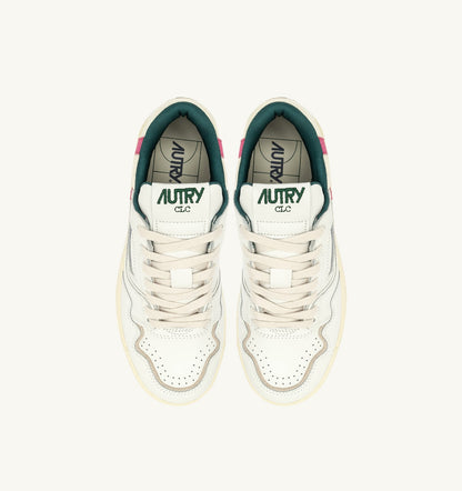 AUTRY Woman CLC LOW SNEAKERS IN WHITE LEATHER AND CARMINE ROSE SUEDE