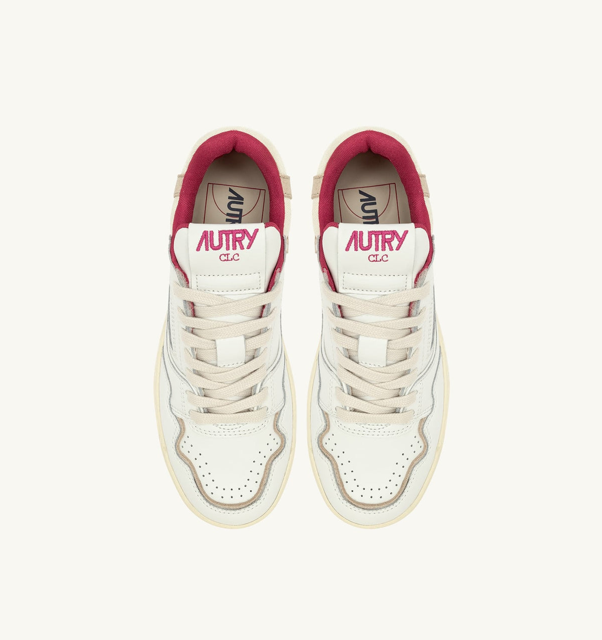AUTRY Woman CLC LOW SNEAKERS IN WHITE LEATHER AND SAND SUEDE