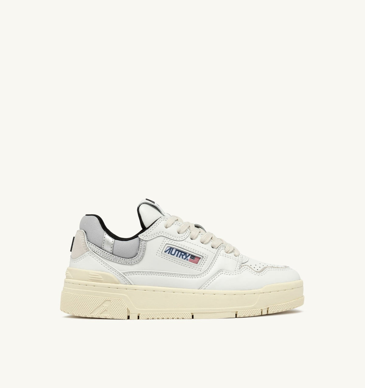 AUTRY Woman CLC LOW SNEAKERS IN WHITE LEATHER AND SILVER SUEDE