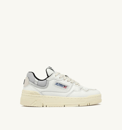 AUTRY Woman CLC LOW SNEAKERS IN WHITE LEATHER AND SILVER SUEDE