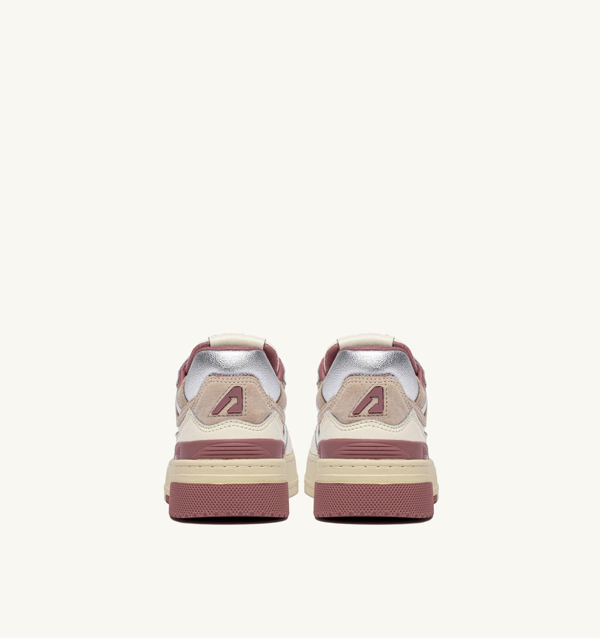AUTRY Woman CLC LOW SNEAKERS IN WHISPER WHITE ASH ROSE AND SILVER LEATHER