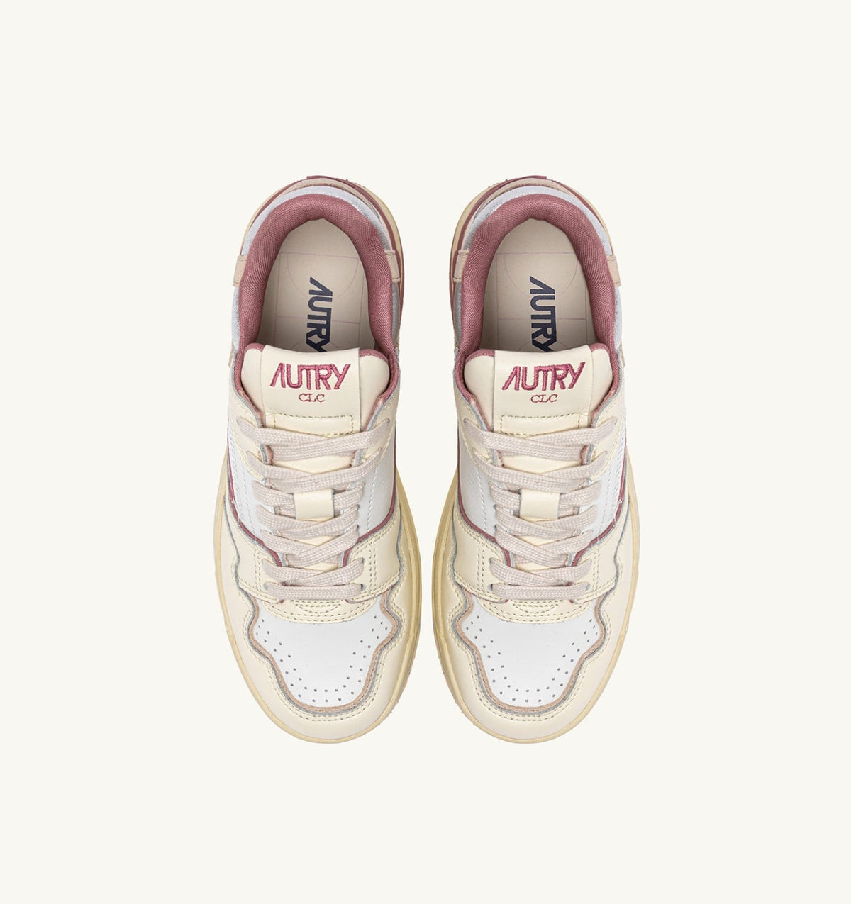 AUTRY Woman CLC LOW SNEAKERS IN WHISPER WHITE ASH ROSE AND SILVER LEATHER