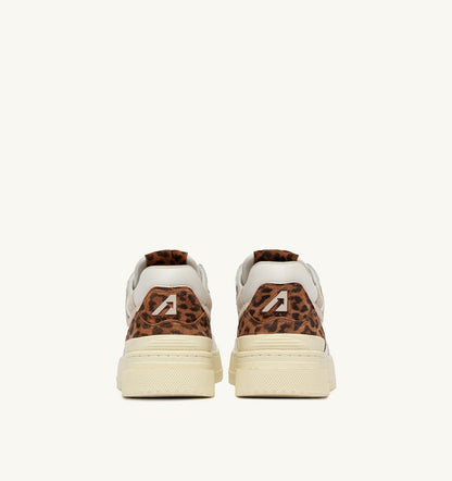 AUTRY Woman CLC LOW SNEAKERS IN LEATHER COLOR WHITE AND LEOPARD