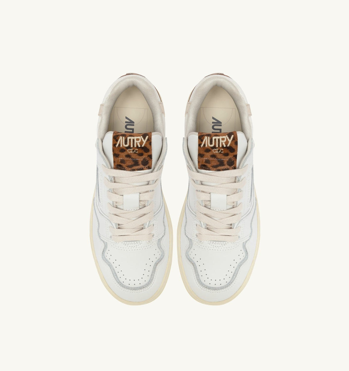 AUTRY Woman CLC LOW SNEAKERS IN LEATHER COLOR WHITE AND LEOPARD
