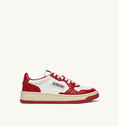 AUTRY Man MEDALIST LOW BICOLOR SNEAKERS IN WHITE AND RED LEATHER