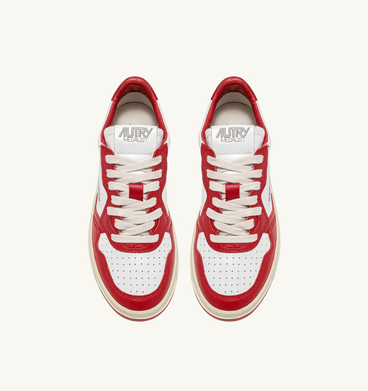 AUTRY Man MEDALIST LOW BICOLOR SNEAKERS IN WHITE AND RED LEATHER