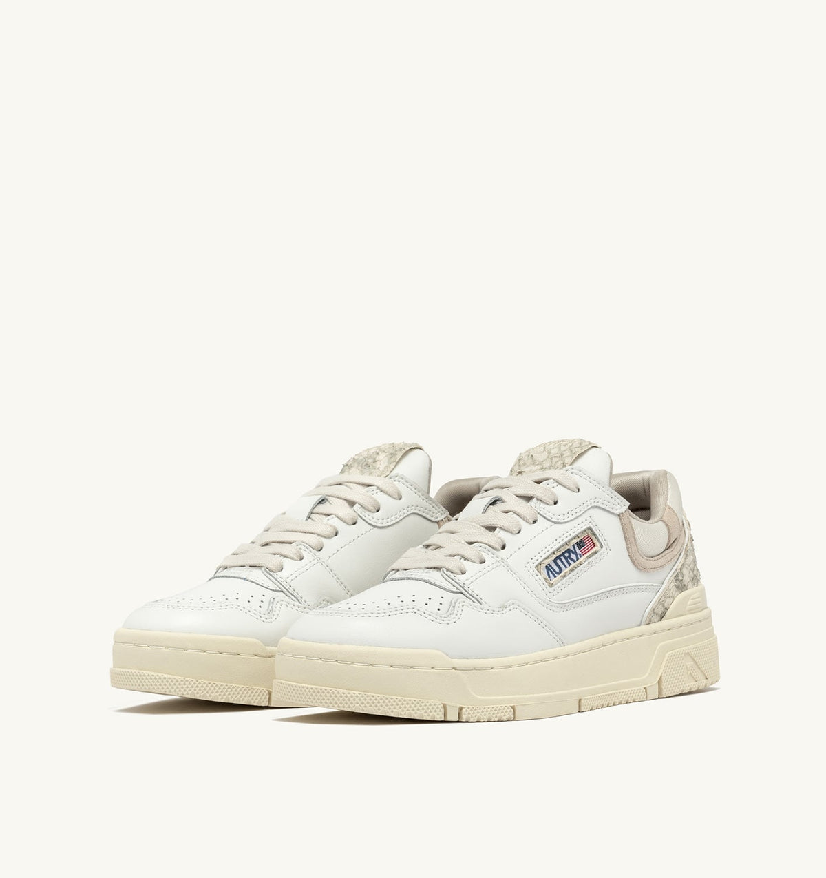 AUTRY Woman CLC LOW SNEAKERS IN WHITE LEATHER WITH SNAKE DIAMOND PRINT