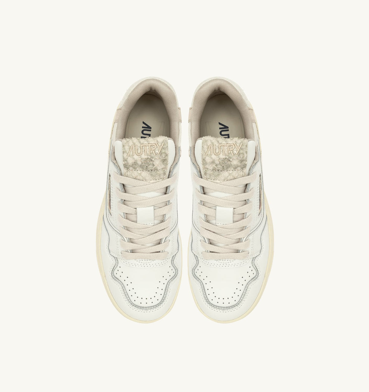 AUTRY Woman CLC LOW SNEAKERS IN WHITE LEATHER WITH SNAKE DIAMOND PRINT