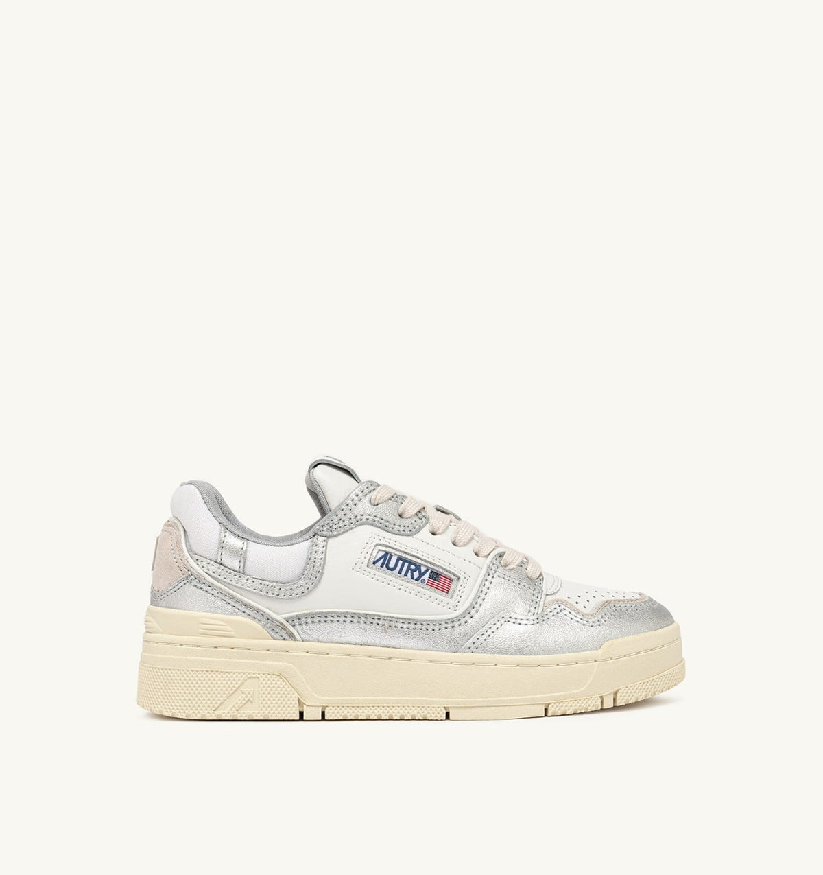 AUTRY Woman CLC LOW SNEAKERS IN SILVER-TONE LEATHER