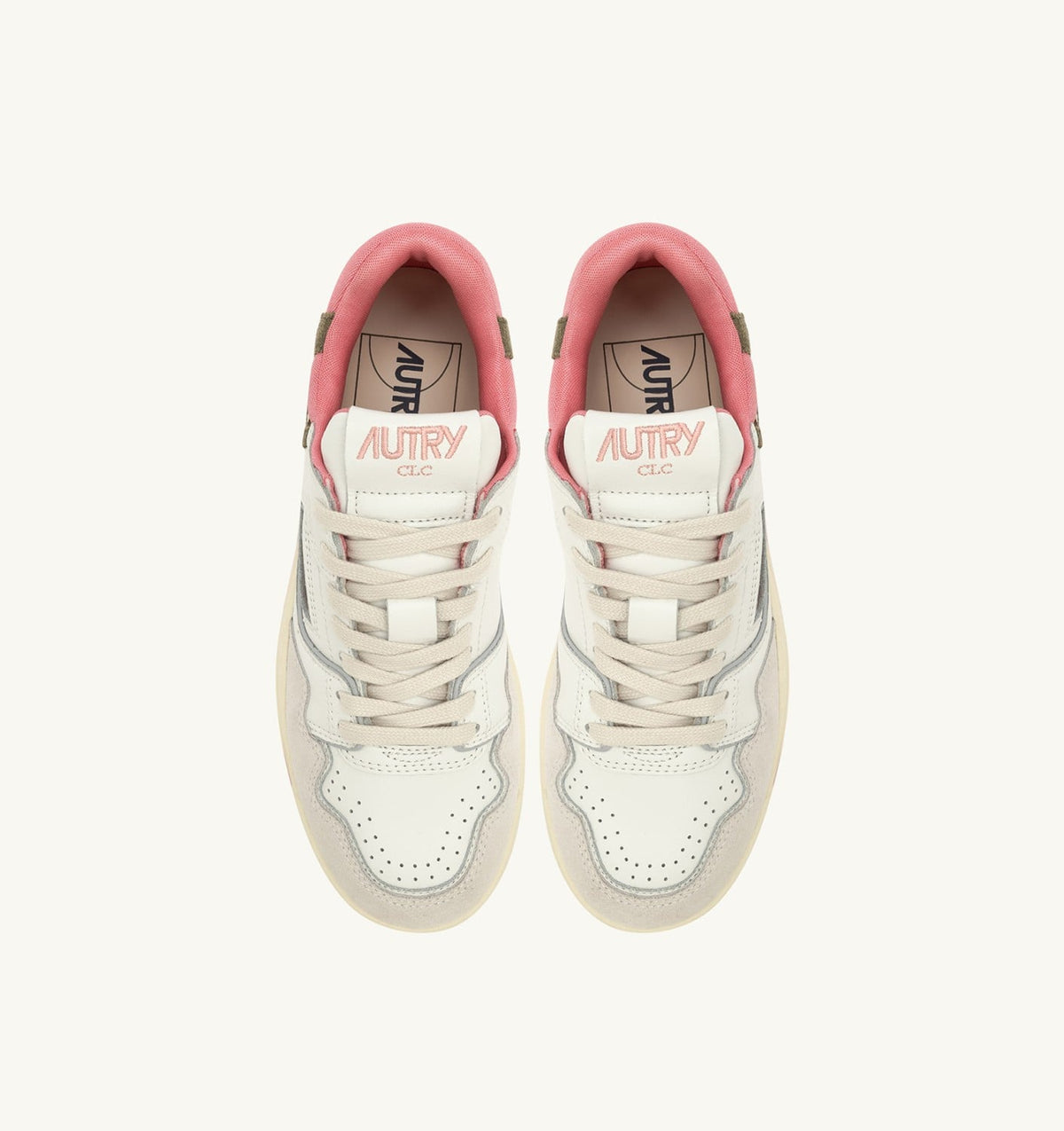 AUTRY Woman CLC LOW SNEAKERS IN WHITE AND GERANIUM LEATHER SUEDE