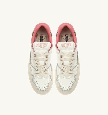 AUTRY Woman CLC LOW SNEAKERS IN WHITE AND GERANIUM LEATHER SUEDE