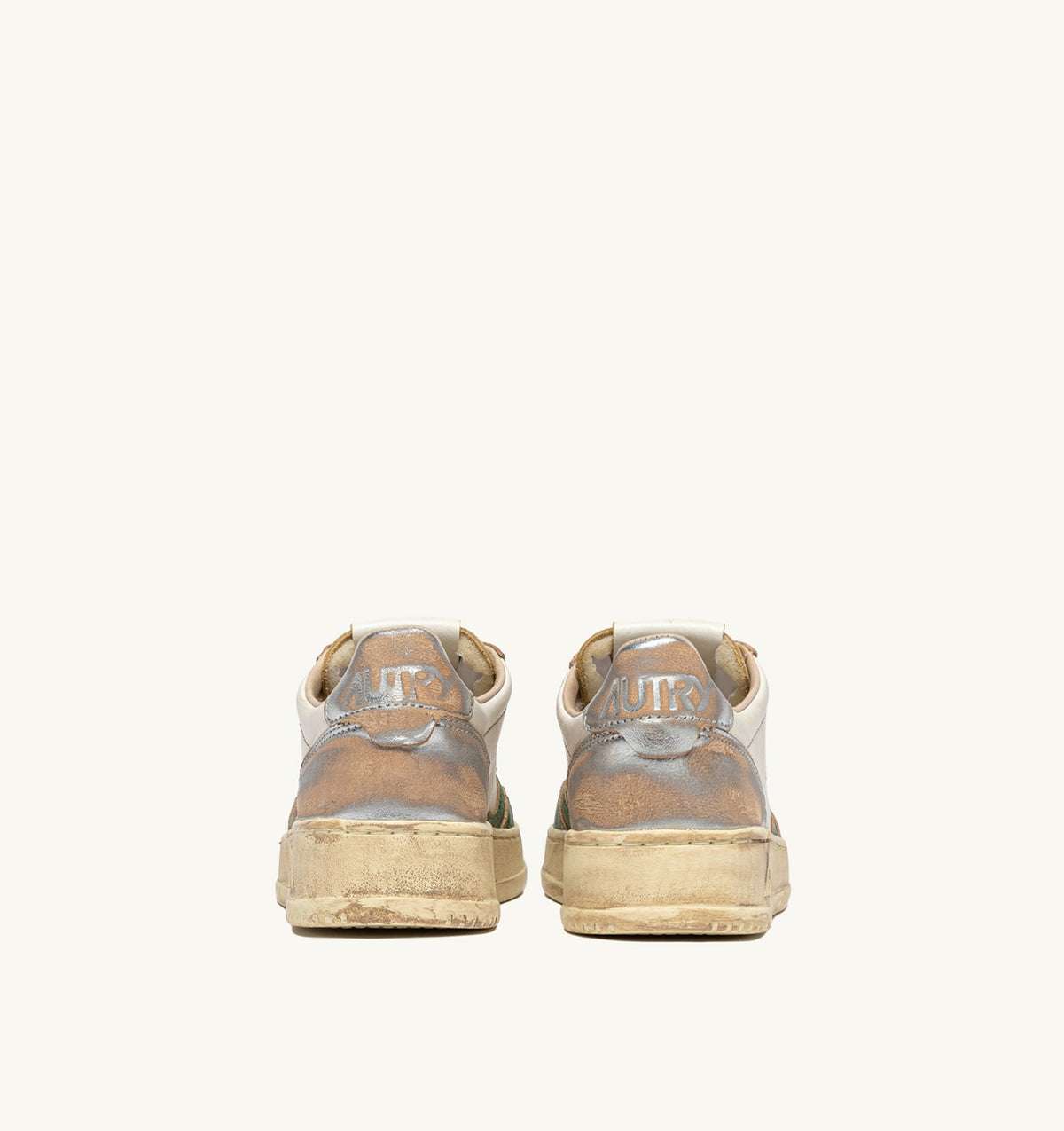 AUTRY Woman MEDALIST LOW SUPER VINTAGE SNEAKERS IN GUN AND GREEN LEATHER