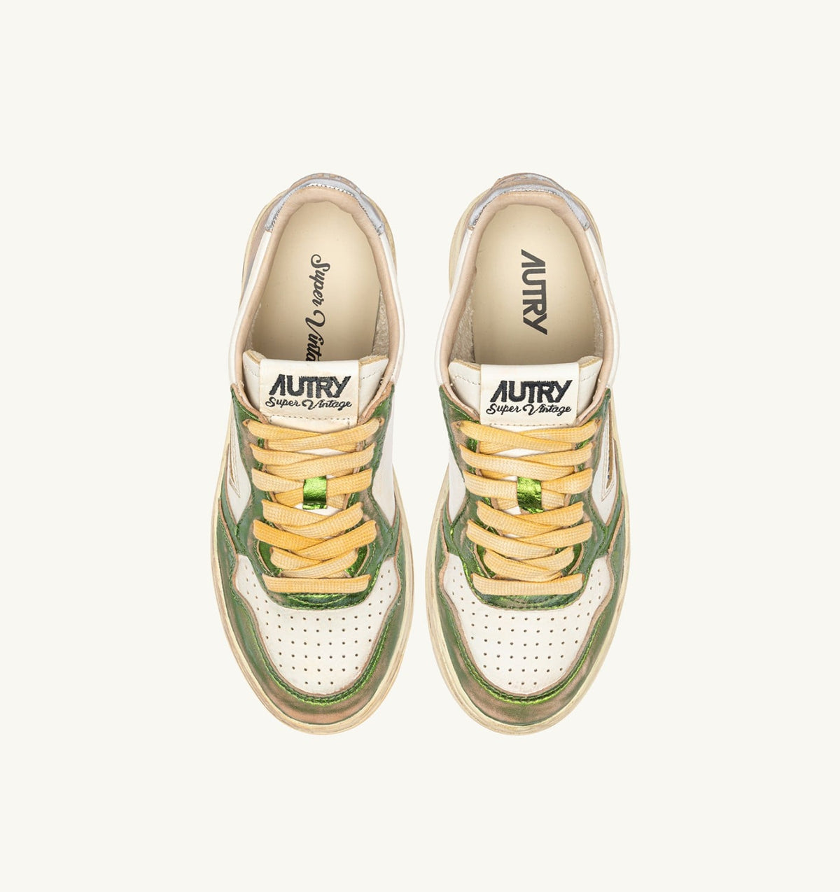 AUTRY Woman MEDALIST LOW SUPER VINTAGE SNEAKERS IN GUN AND GREEN LEATHER