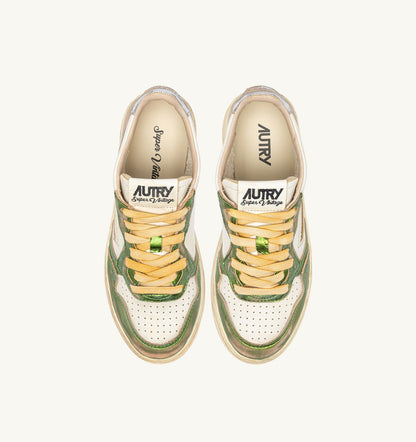 AUTRY Woman MEDALIST LOW SUPER VINTAGE SNEAKERS IN GUN AND GREEN LEATHER