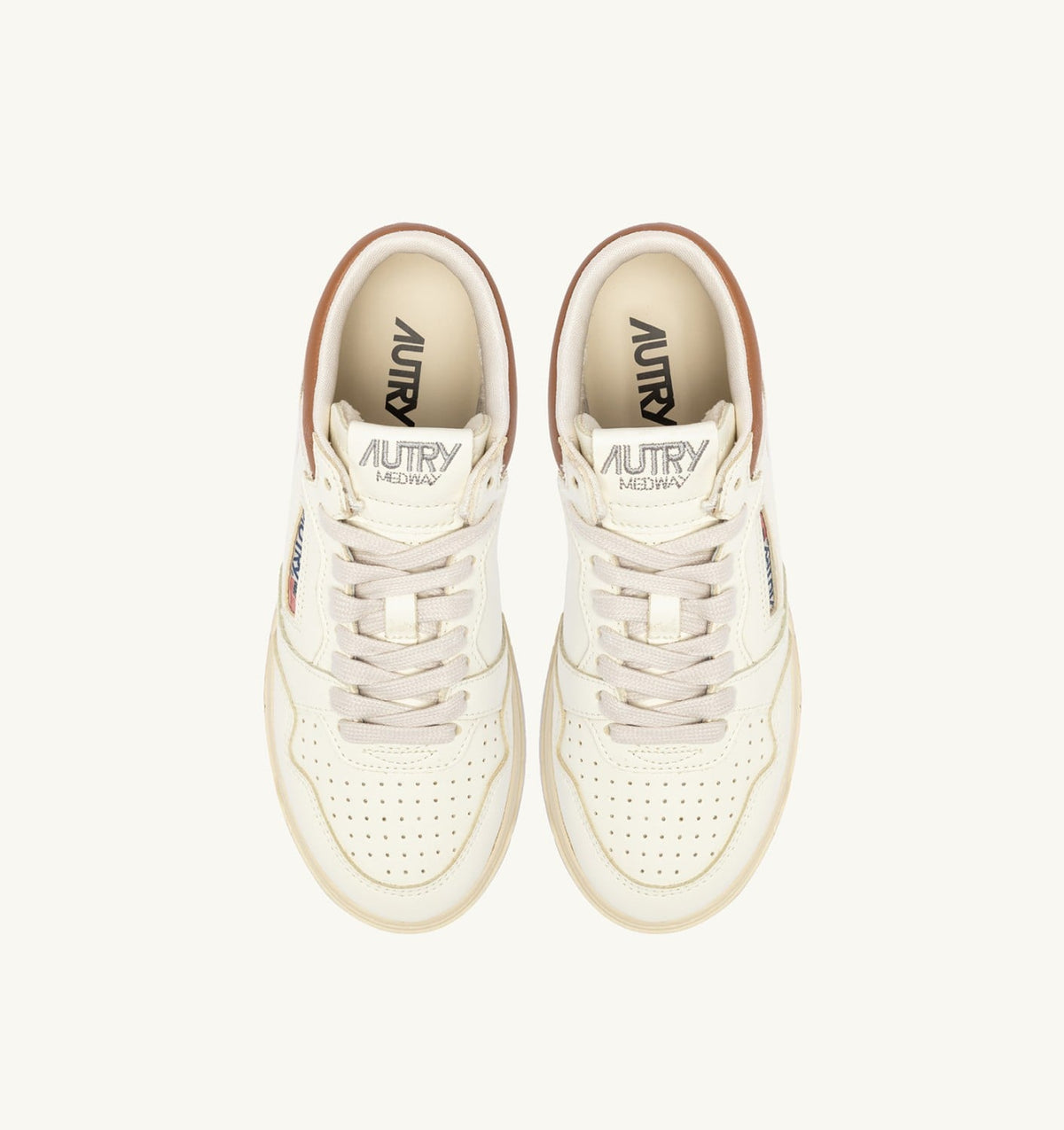 AUTRY Woman MED-WAY SNEAKERS IN LEATHER COLOR MARSHMALLOW AND BROWN SUGAR