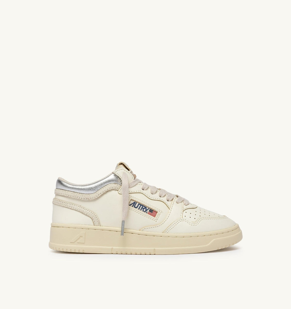 AUTRY Woman MED-WAY SNEAKERS IN LEATHER COLOR MARSHMALLOW AND SILVER
